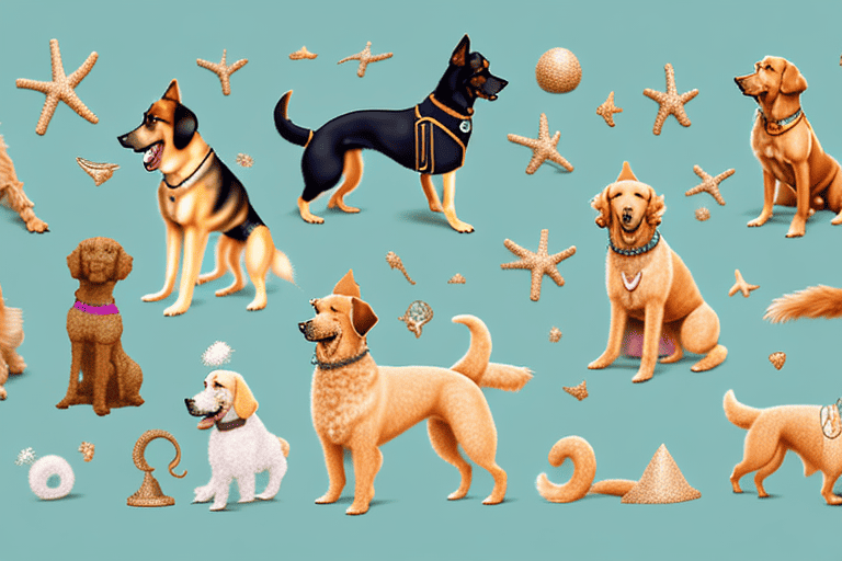 Several different breeds of dogs showcasing various personalities