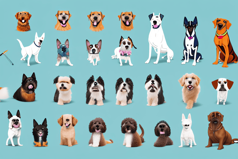 Various dog breeds of different sizes and characteristics in a park-like setting to showcase the diversity of options for potential pet owners