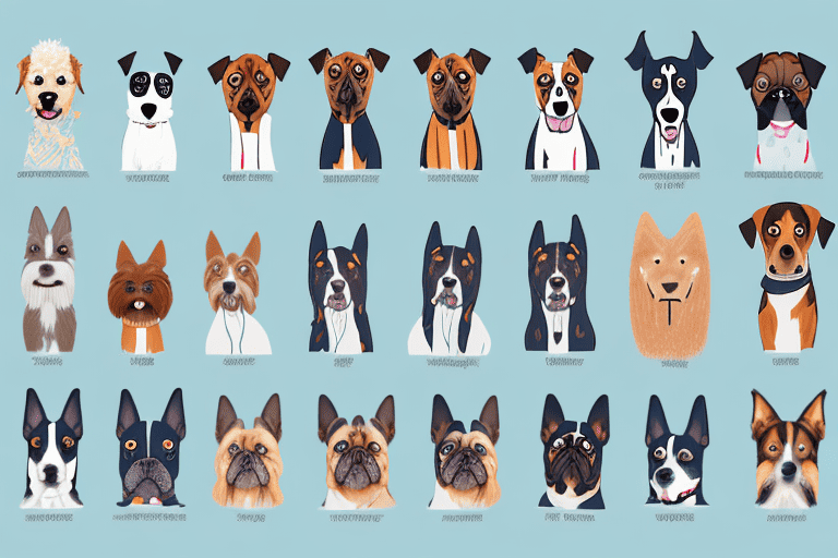 A variety of different dog breeds side by side for comparison