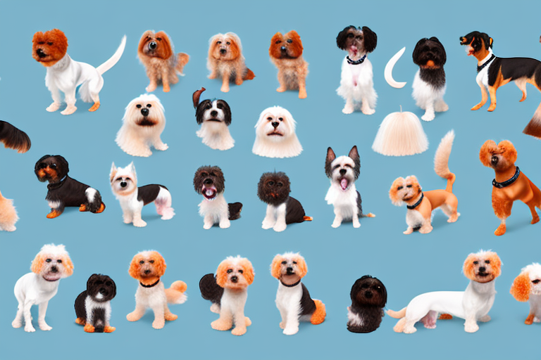 A variety of small dog breeds in various playful poses