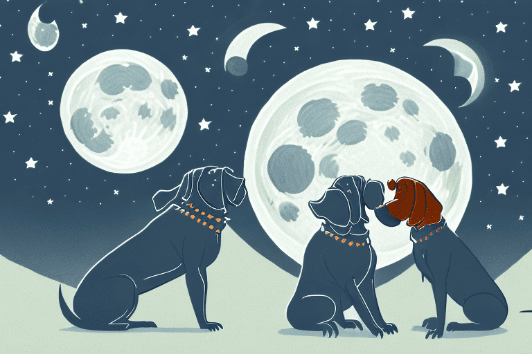 A vampire bat playfully interacting with a bloodhound dog under a moonlit night