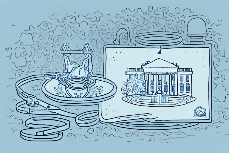 The white house with a dog leash and a dog bowl visible in the foreground