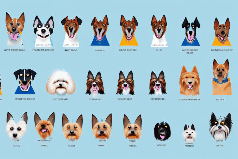 Various breeds of dogs lined up