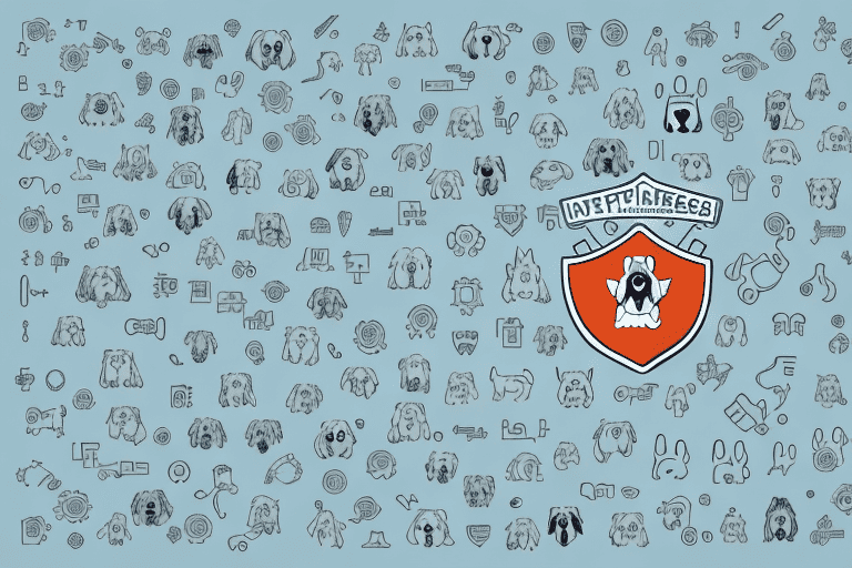 Various types of dogs surrounded by symbols of insurance