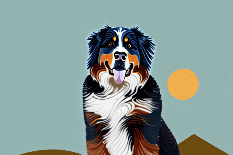 A bernese mountain dog in a mountainous landscape