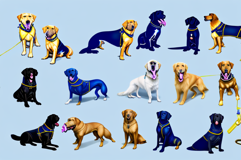 Several different breeds of service dogs