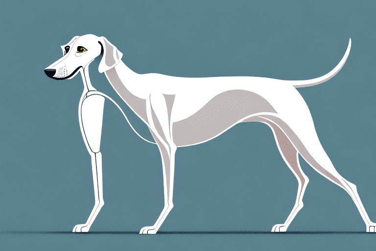 A lurcher dog in a dynamic pose