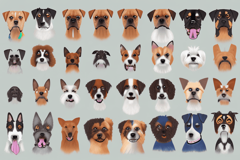 A variety of different dog breeds all mixed together