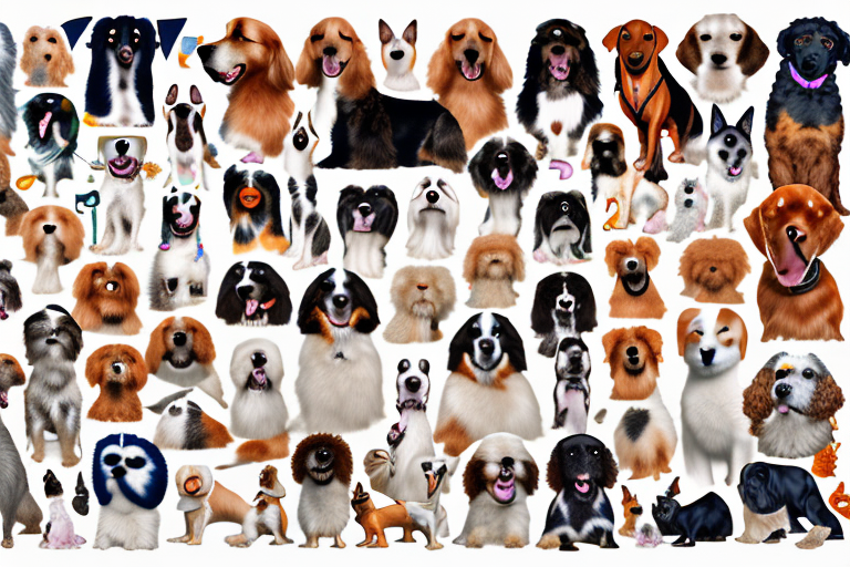 A diverse array of 100 different types of dogs