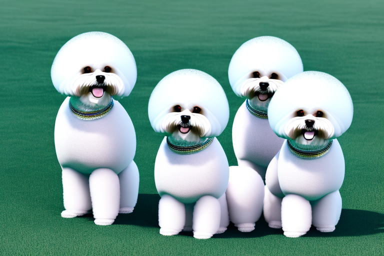 Various types of bichon frise dogs in different poses