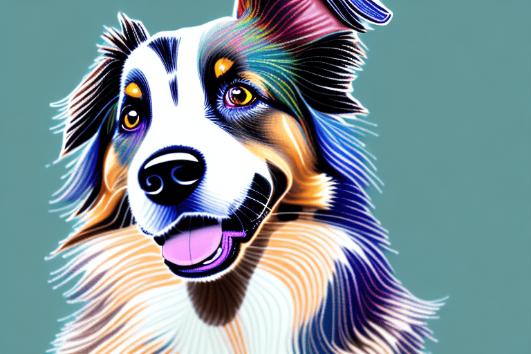 An australian shepherd dog showcasing its distinctive multi-colored coat and alert