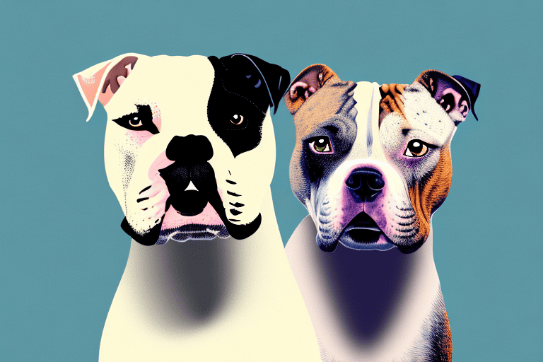 Several different types of "bully" breed dogs