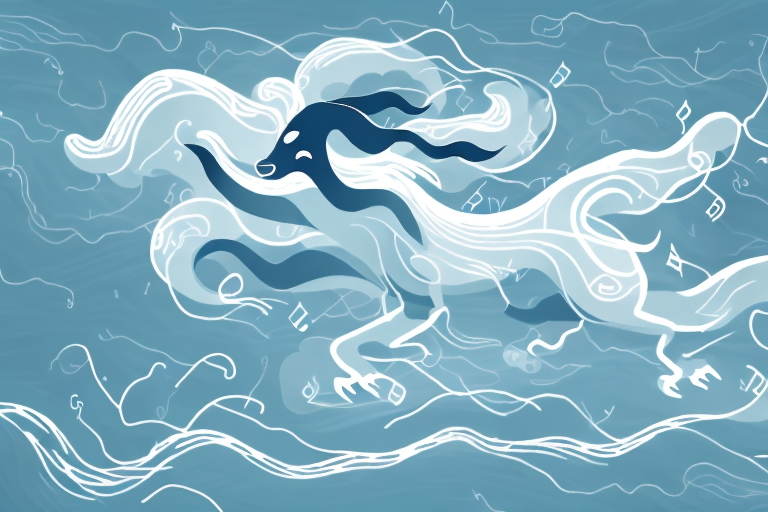 A dynamic storm scene with musical notes swirling around in the wind