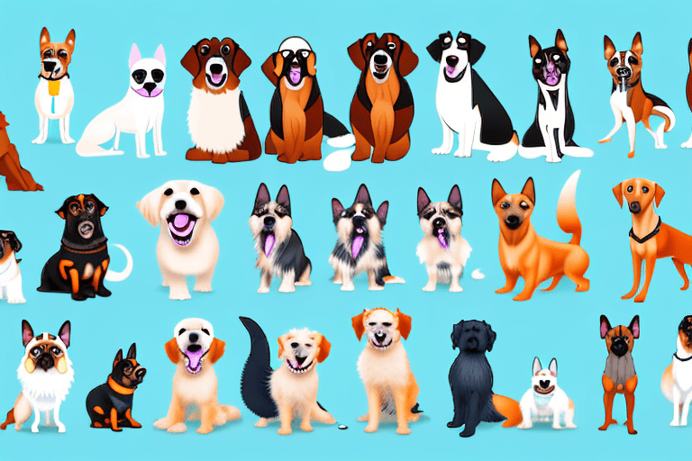 Various types of dogs in different sizes and breeds