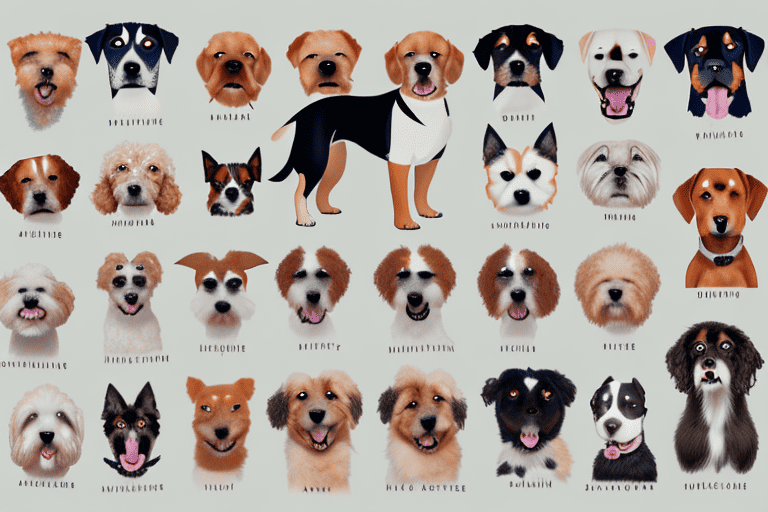 A variety of different dog breeds mixed together