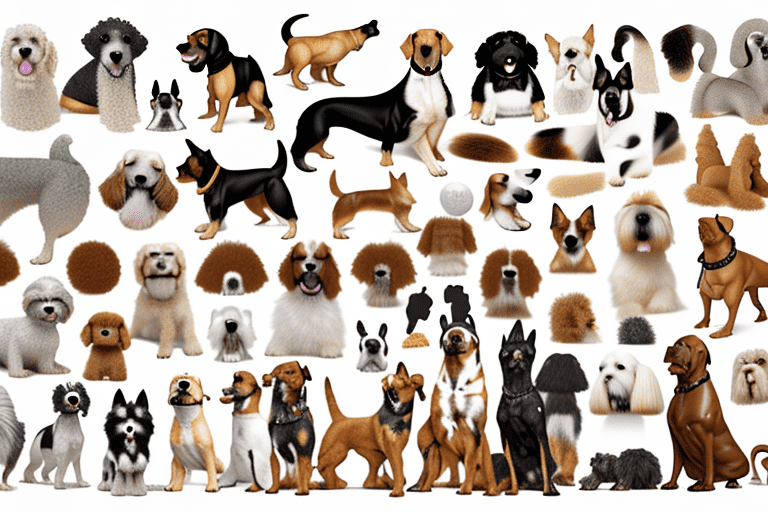 Various types of dogs in different sizes