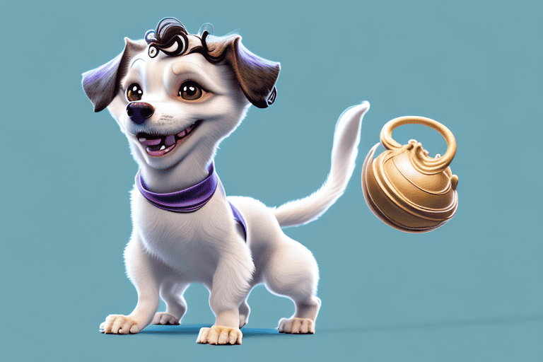 A medium-sized dog with a curly tail and a playful expression