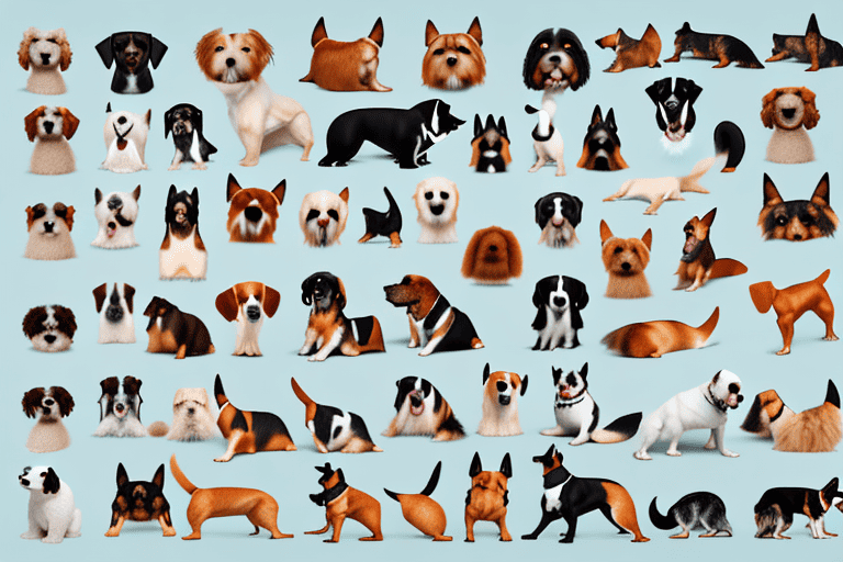 Various types of dogs in different sizes and breeds