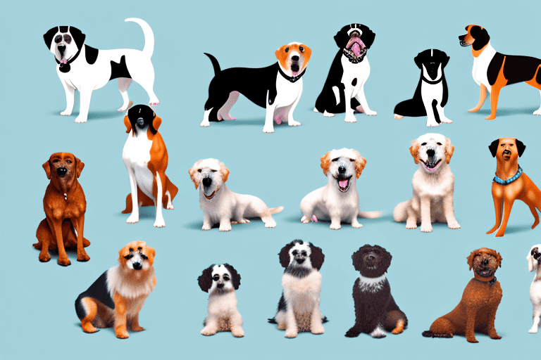 Several different breeds of dogs sitting attentively