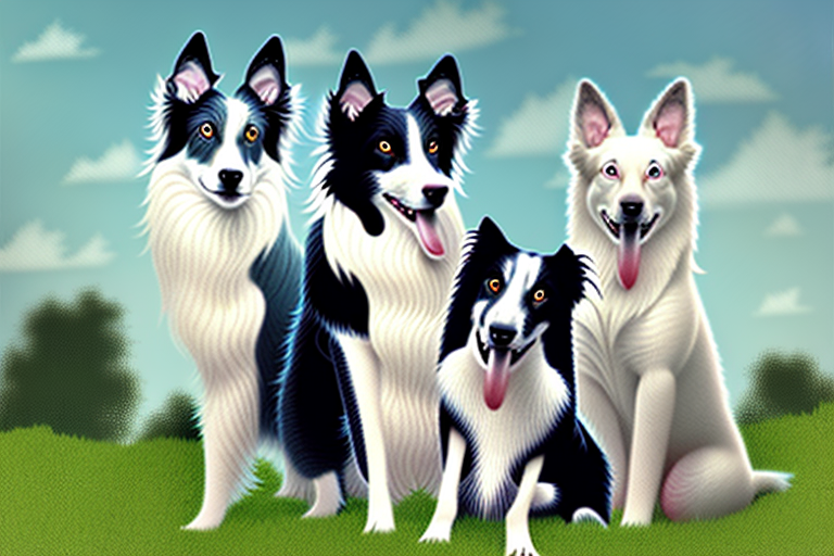 A few different border collie type dogs in various poses