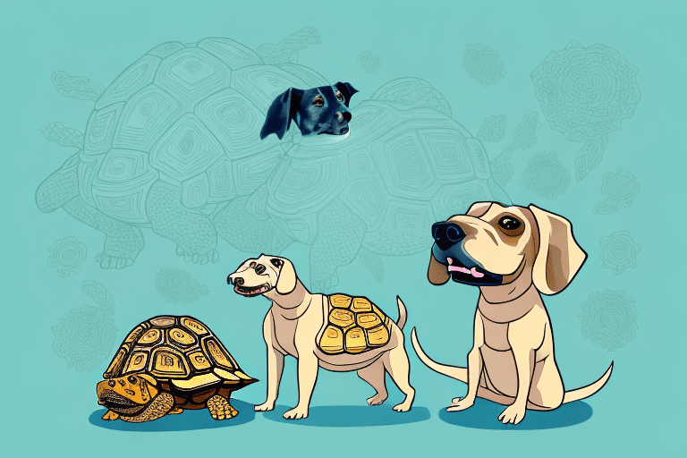 A confused dog next to a tortoise