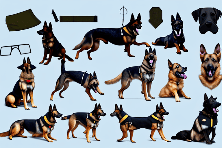 Several different breeds of dogs commonly used in the military