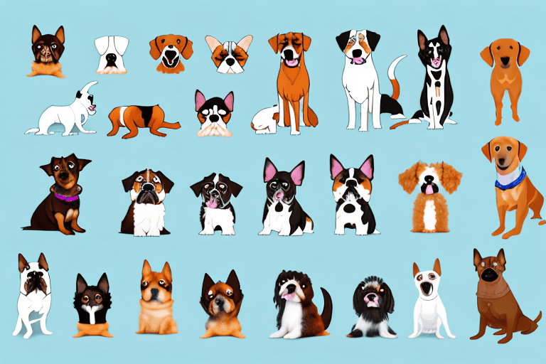 Various types of dog breeds engaged in different activities such as playing