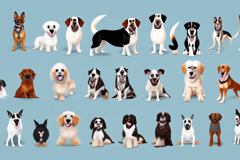 Several different breeds of dogs with various expressions and props symbolizing different personalities