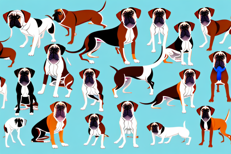 Several distinct types of boxer dogs showcasing their unique characteristics and differences in a park setting