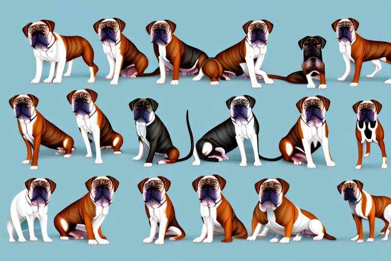 Several different types of boxer dogs in various poses