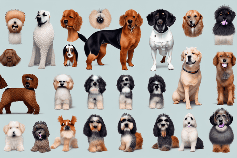 Various breeds of dogs with distinct features