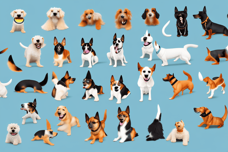 Various types of dogs in playful poses