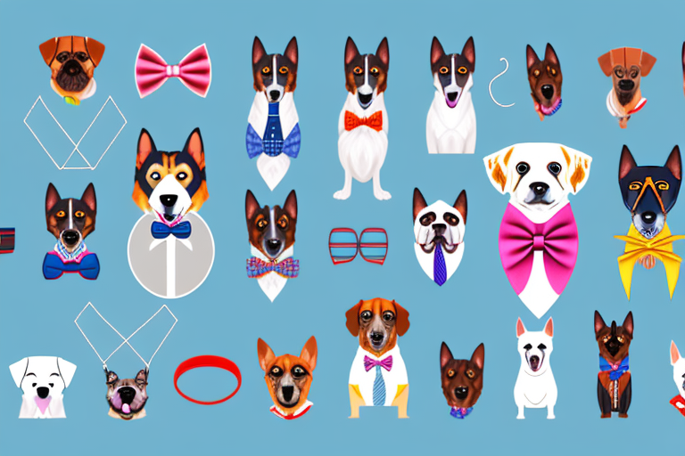 Various types of dogs wearing male accessories like ties