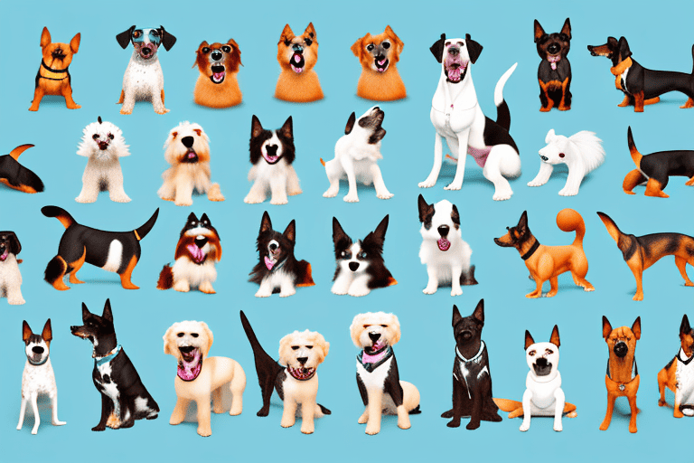 Various types of dogs in playful poses