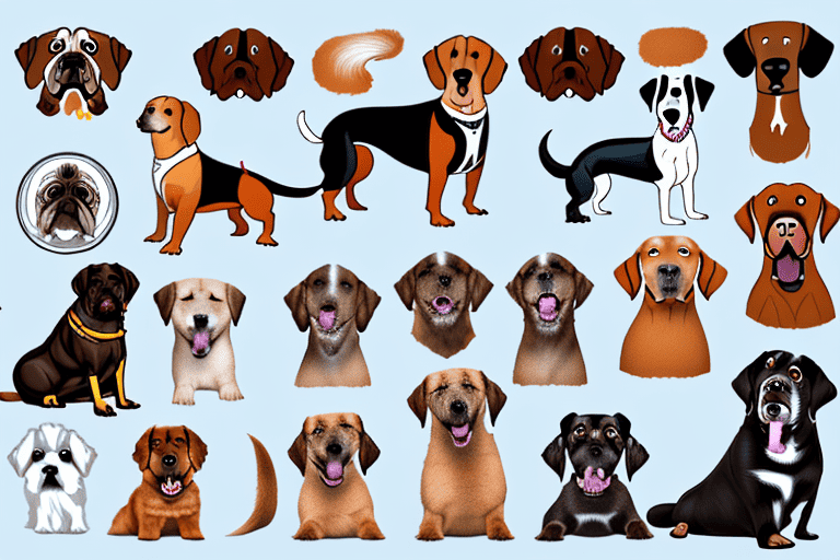 Various breeds of dogs displaying different personalities and activities