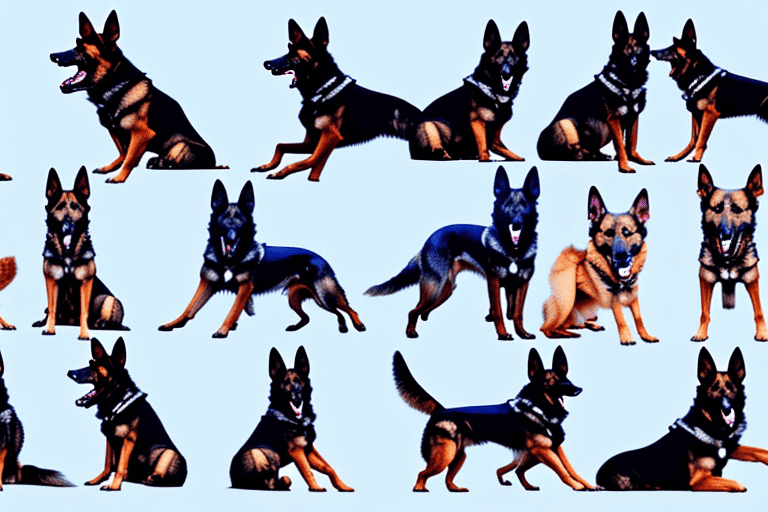 Several different breeds of police dogs