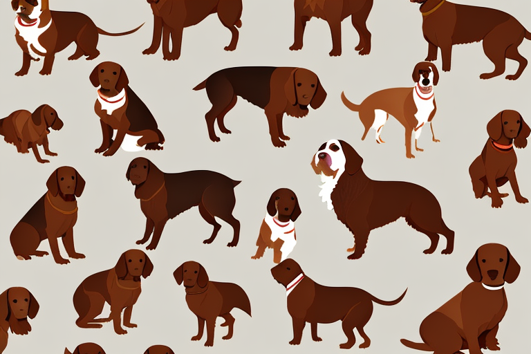 Several different breeds of brown dogs