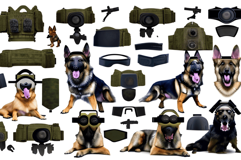 Several different breeds of dogs commonly used in the military