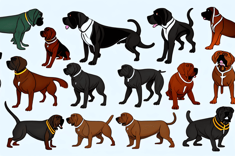 Several different types of mastiff dogs