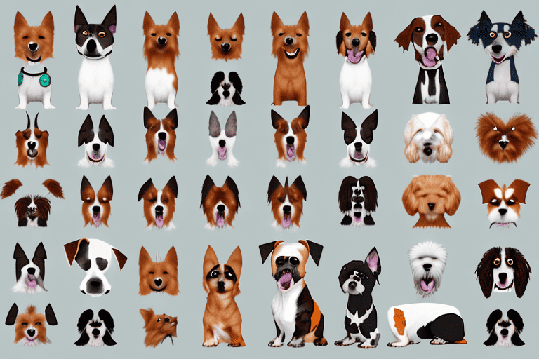 Various breeds of dogs in different colors and sizes