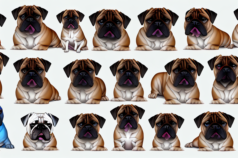 Several distinct types of bullmastiff dogs in various poses