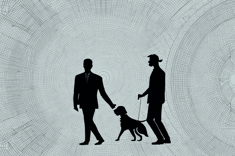 A dog and a human silhouette walking side by side in a park