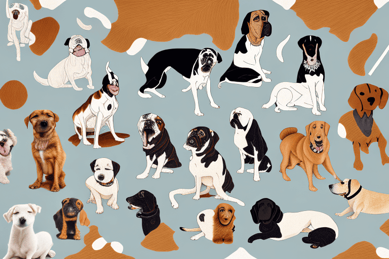 Several different types of rugs with a variety of dogs comfortably lounging on them