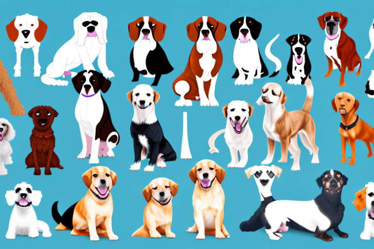 Several different breeds of dogs lined up