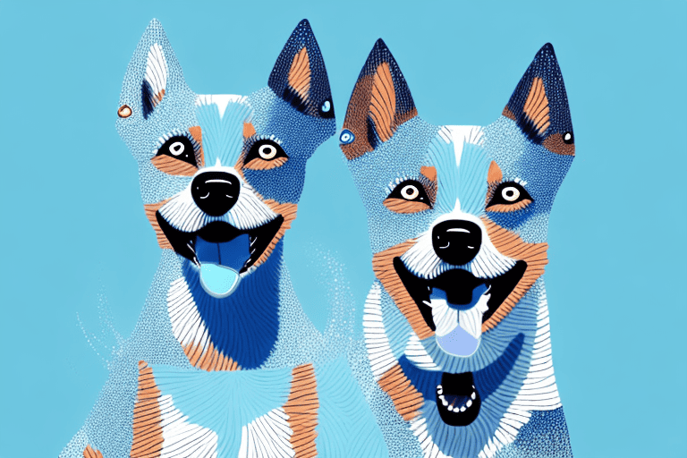 A playful blue heeler dog