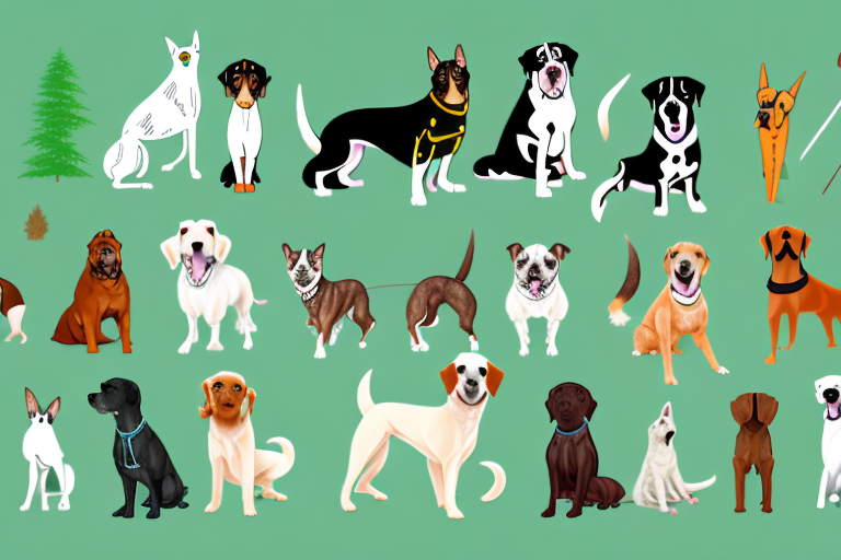 A variety of different dog breeds in a wild