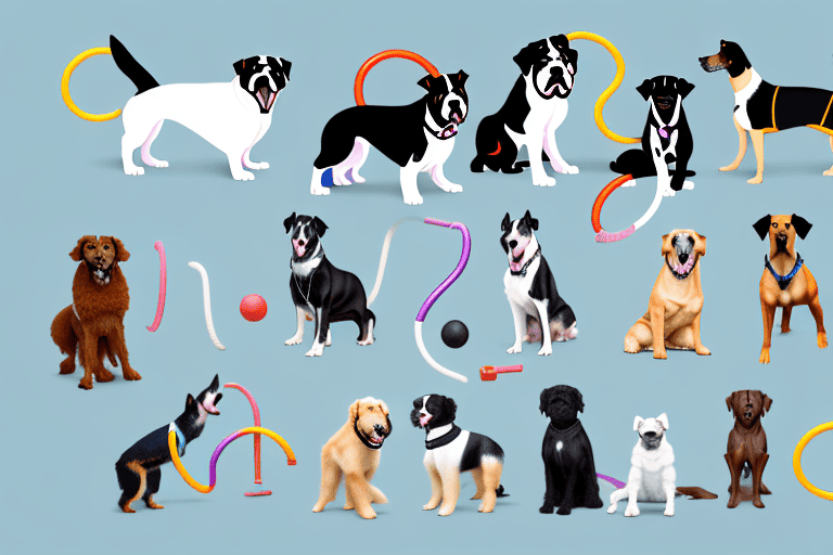 Various breeds of dogs demonstrating different types of training such as obedience