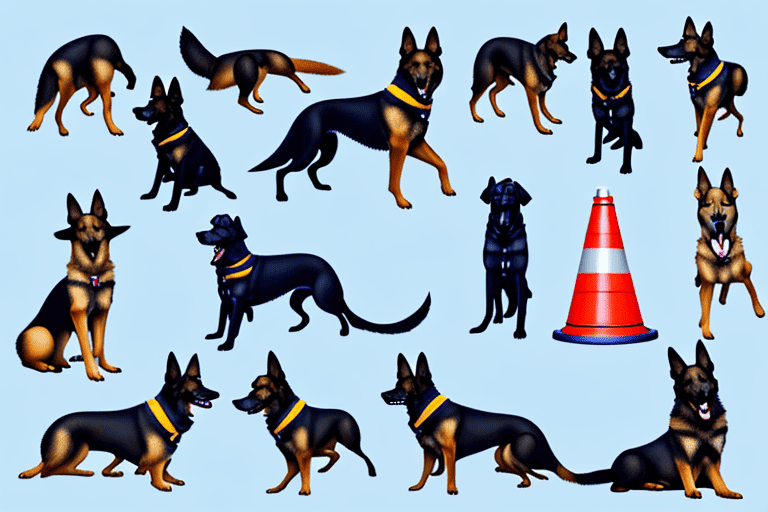 Several different breeds of dogs commonly used in police work