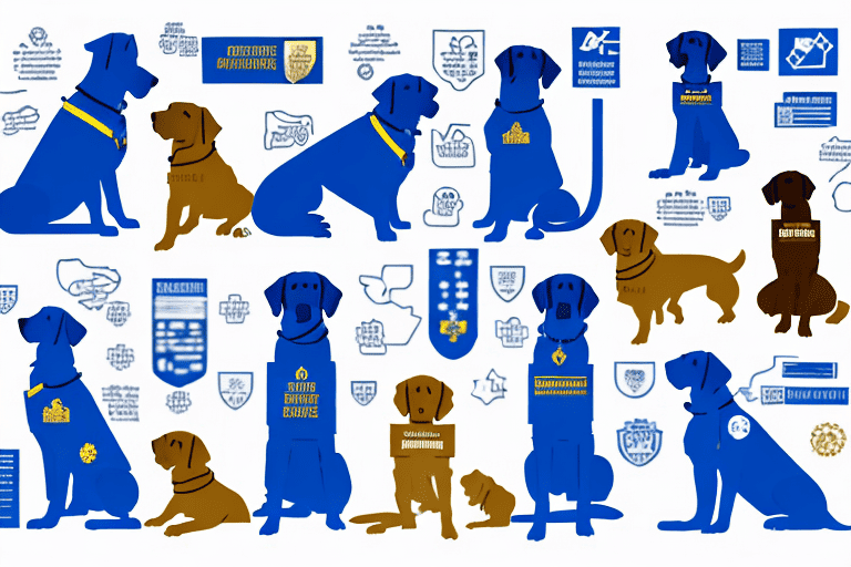 Various types of service dogs like a labrador retriever