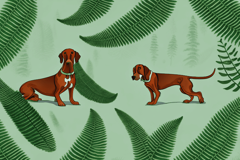 A couple of redbone coonhound dogs